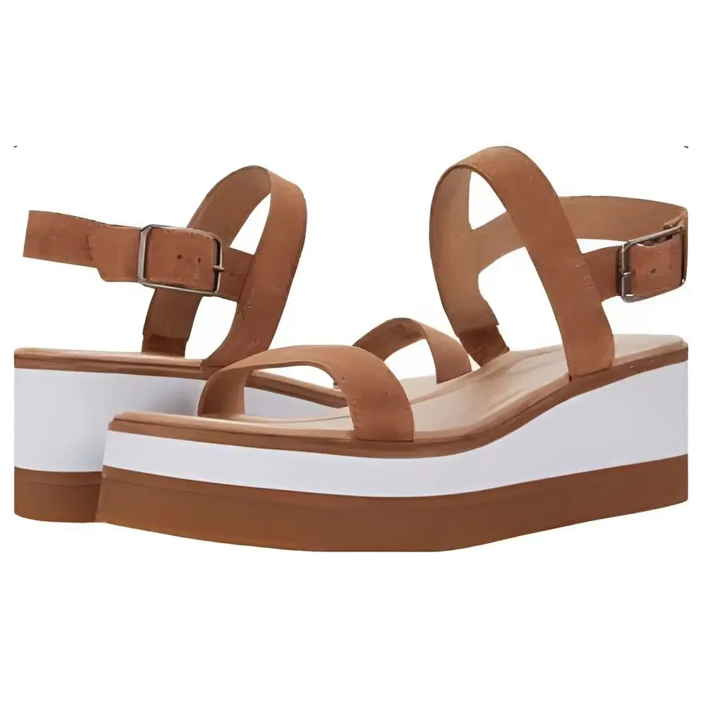 Lucky Brand LK-Tamri Suede Strap Wedge Platform Summer Sandals Cognac sz 9M NEW